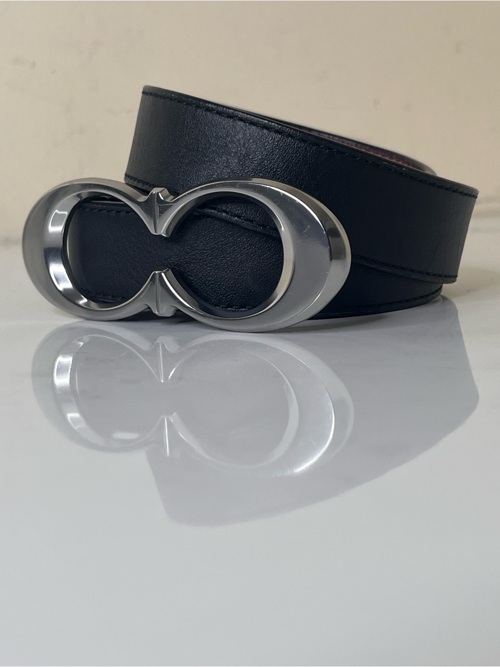 Coach Black Leather Belt Signature Buckle Silver Hardware Size L See Description